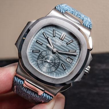 Another Look at the Patek Philippe Nautilus Flyback Chronograph in White Gold with Denim Strap (With Live Images)